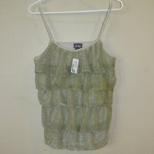 NWT Vintage Y2K Dots Gold Shimmer Layered Front Cami Tank Top sz L Fairy Flounce